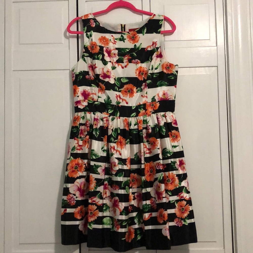 Saks Red Fit and Flare Stripe and Floral